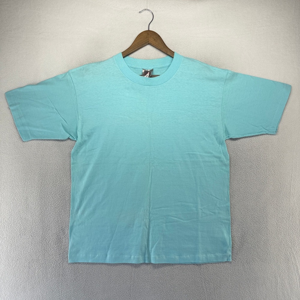 Vintage Blank Shirt Mens XL Blue Oneita Made In USA Sun Faded Single Stitch 90s